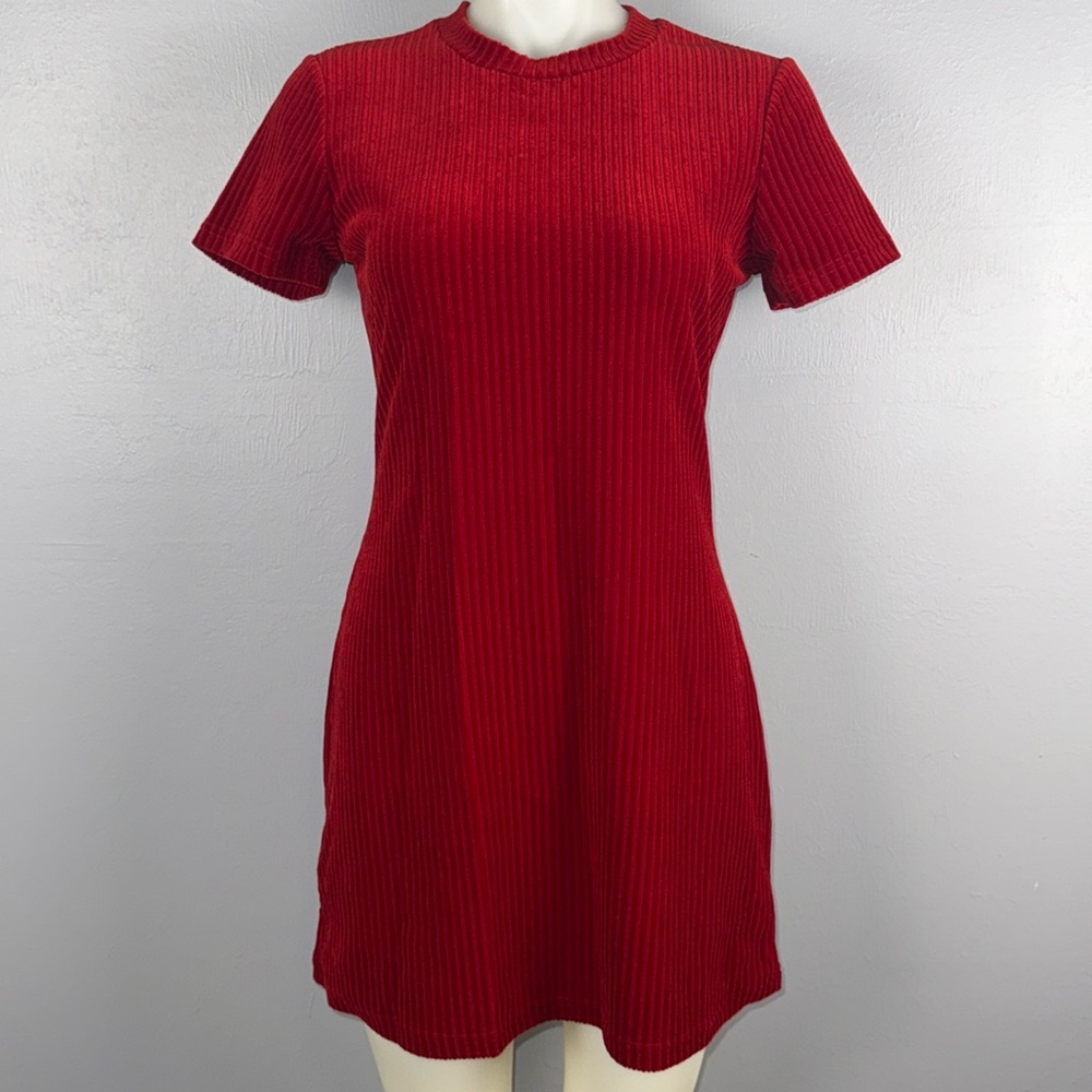 Vintage Possessed Clothing Co. Dress Women’s M Red Ribbed Velour Mini Y2K